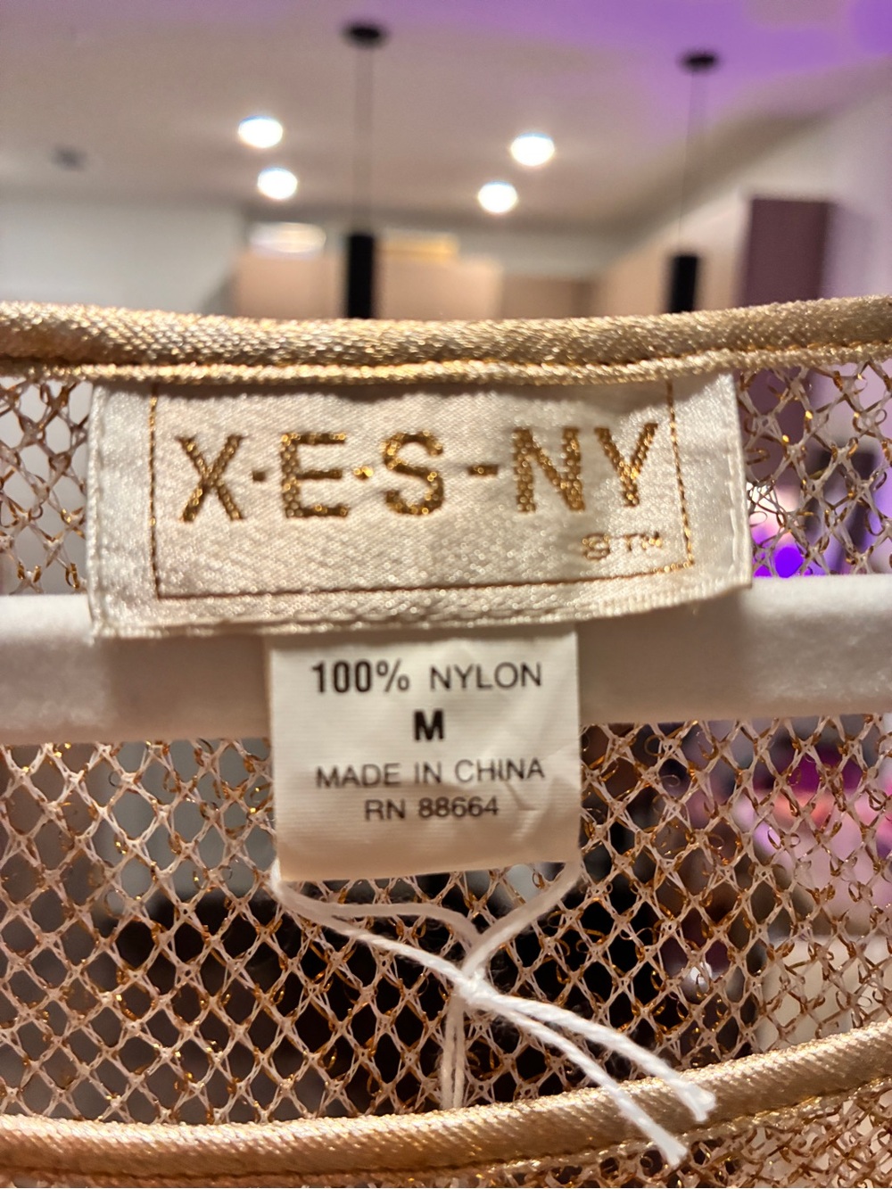 X-ES-NY Gold Metallic Mesh Fishnet Tunic Cover-Up Top Size M Y2K - Picture 10 of 12
